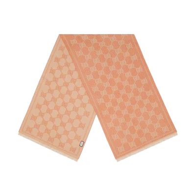 GUCCI Logo Print Frayed Knit Scarf Pink/Beige Unisex 627011-3G200-5979
