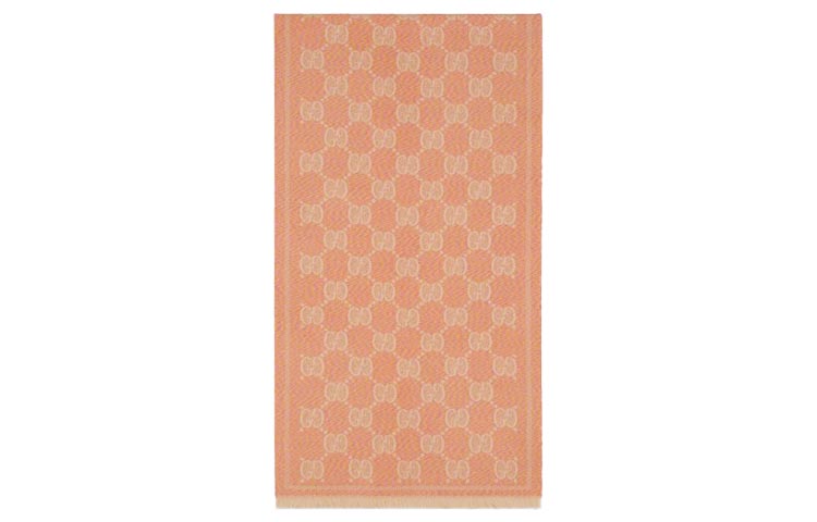 GUCCI Logo Print Frayed Knit Scarf Pink/Beige Unisex 627011-3G200-5979 圖 3