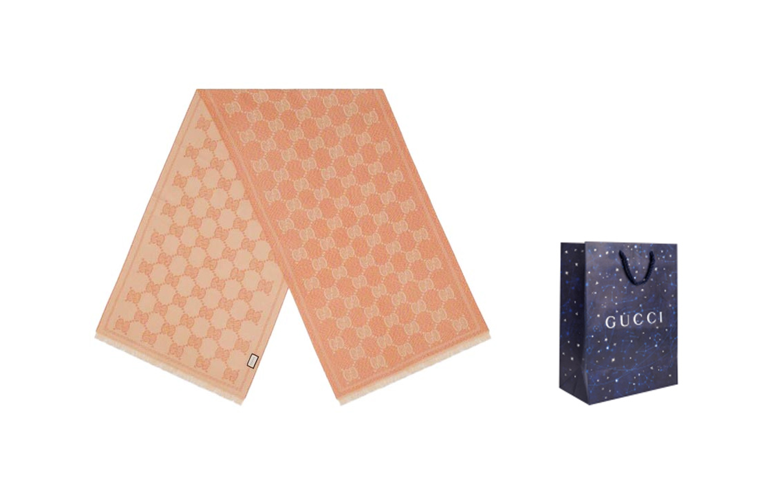 GUCCI Logo Print Frayed Knit Scarf Pink/Beige Unisex 627011-3G200-5979 圖 7