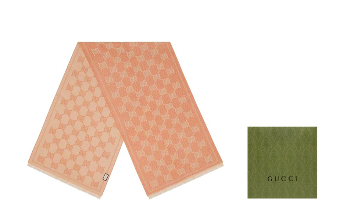 GUCCI Logo Print Frayed Knit Scarf Pink/Beige Unisex 627011-3G200-5979 圖 8