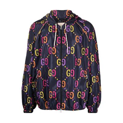 Gucci Logo Print Hooded Jacket in Dark Blue 697621-Z8A2D-4692