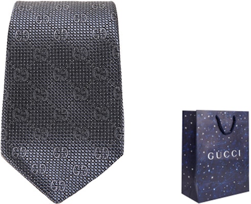 GUCCI Logo Print Silk Tie for Men - Grey 408865-4E002-1263 Details for GUCCI Logo Print Silk Tie for Men - Grey 408865-4E002-1263
