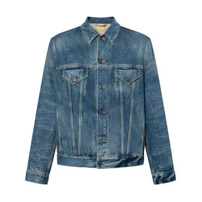 Gucci Logo Print Single-Breasted Denim Jacket in Blue for Men 507179-XR977-4271