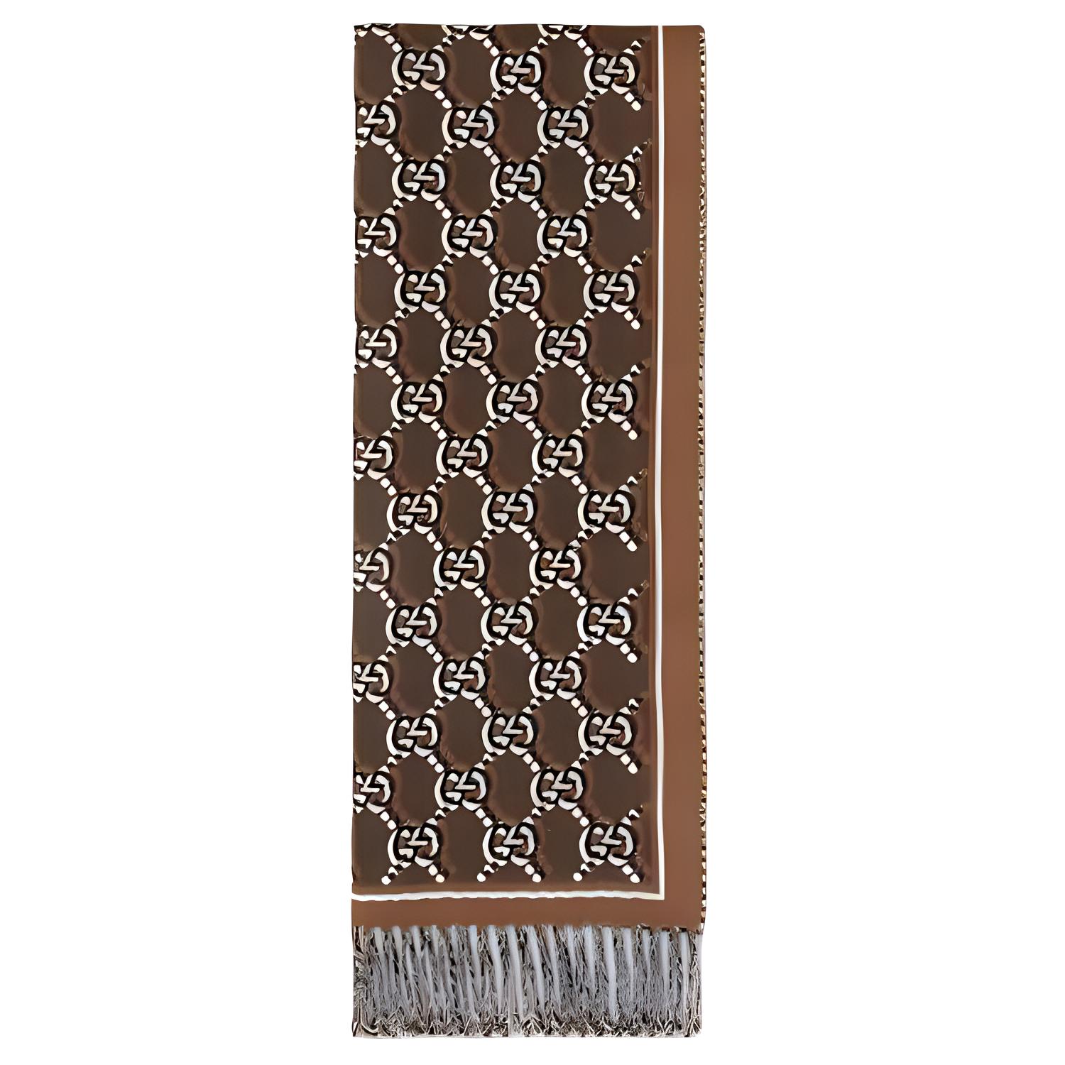 GUCCI Logo Print Wool Knit Scarf Brown for Men. 7952764G2009565