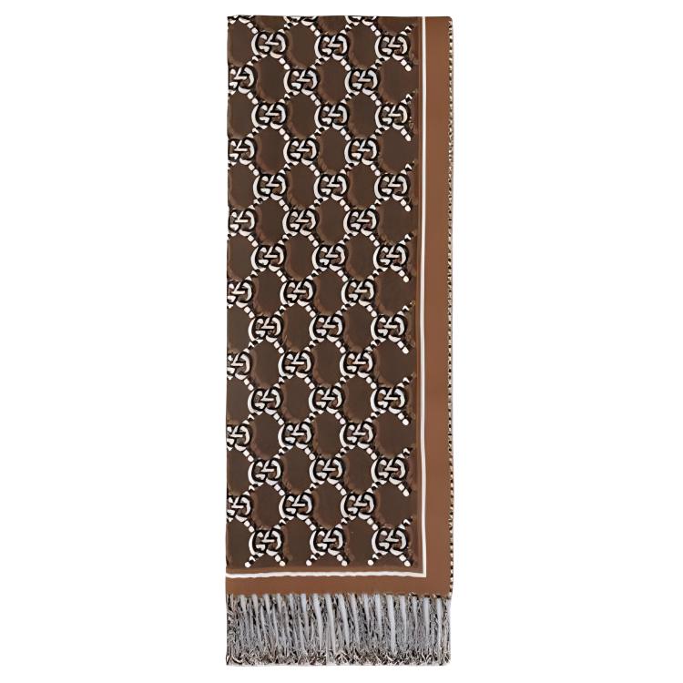 GUCCI Logo Print Wool Knit Scarf Brown for Men. 7952764G2009565 圖 2