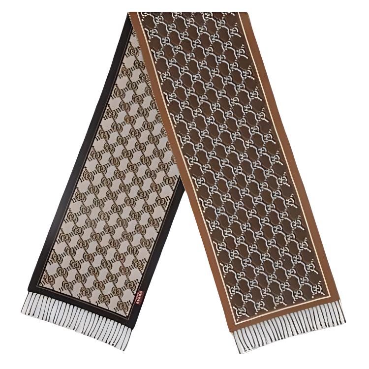 GUCCI Logo Print Wool Knit Scarf Brown for Men. 7952764G2009565 圖 3