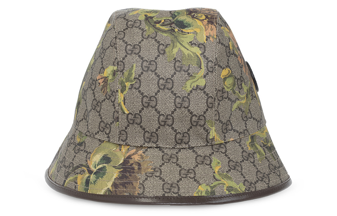 GUCCI Logo Printed Cotton Bucket Hat Unisex Couple Style Brown. 677220 4HAK8 8964