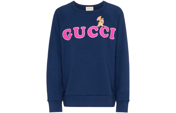 Gucci Logo Printed Crewneck Pullover Long Sleeve Sweatshirt Blue () 497253-X9X75-4166