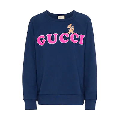 Gucci Logo Printed Crewneck Pullover Long Sleeve Sweatshirt Blue () 497253-X9X75-4166
