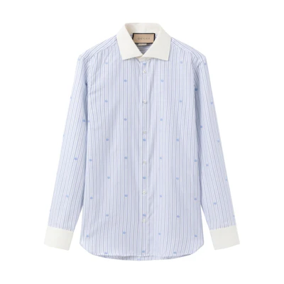 Gucci Logo Stripe Button-Up Shirt Light Blue 694240-ZAJB2-9192