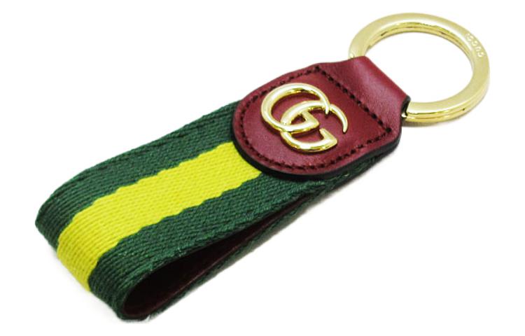 GUCCI Logo Stripe Canvas Keychain Unisex Couple Style Green. 523161-HE26G-3393