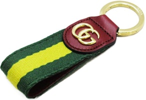GUCCI Logo Stripe Canvas Keychain Unisex Couple Style Green. 523161-HE26G-3393 GUCCI Logo Stripe Canvas Keychain Unisex Couple Style Green. 523161-HE26G-3393