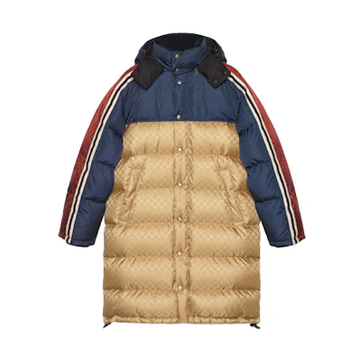 Gucci Logo Stripe Hooded Down Jacket Beige 590744-Z8AFD-4348