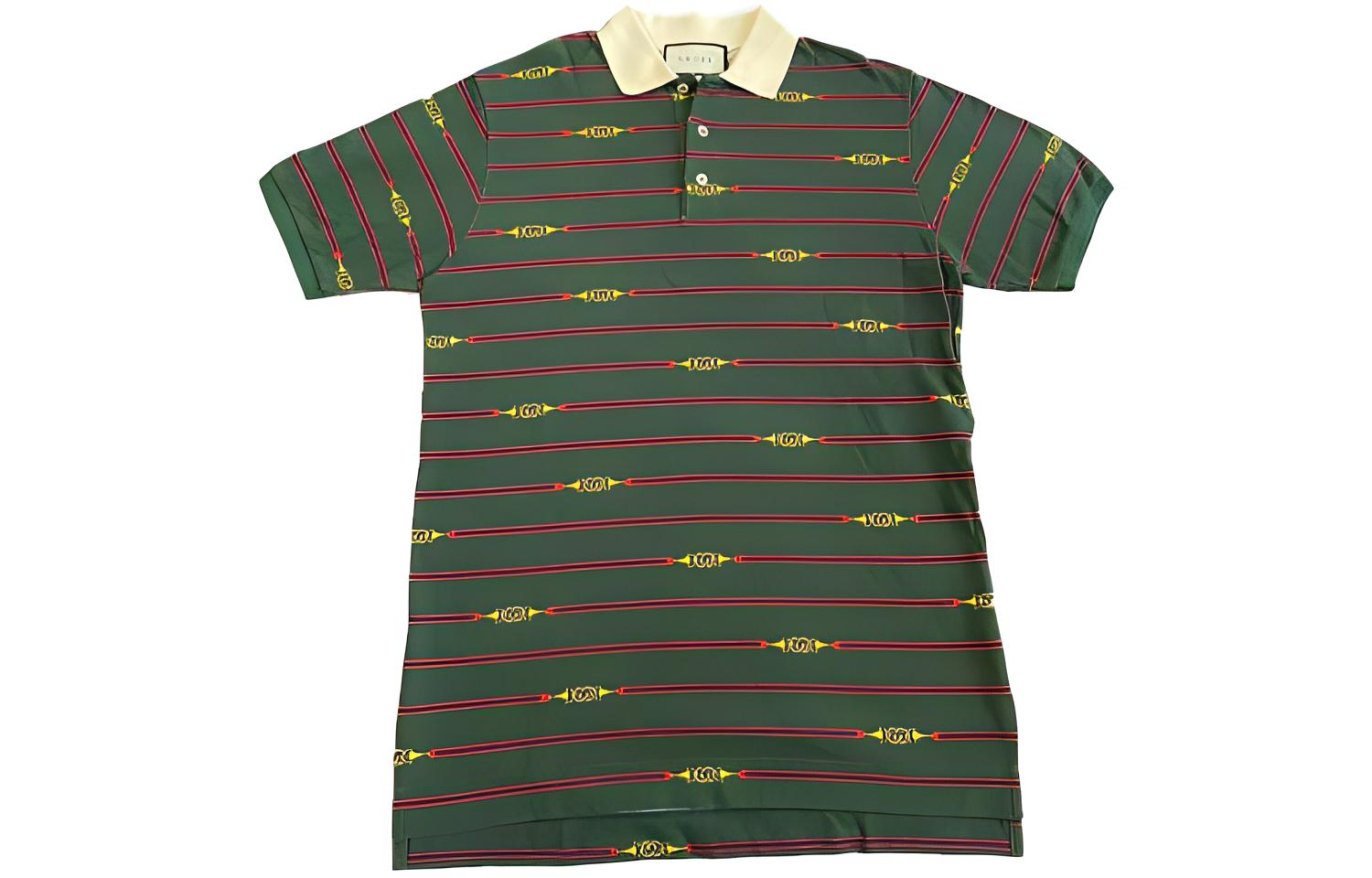 Gucci Logo Stripe Print Short Sleeve Polo Shirt Green for Men 615739-XJCGW-3271