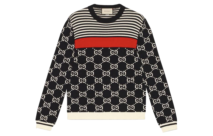 Gucci Logo Striped Knit Sweater in Navy Blue 496458-X9I07-4696