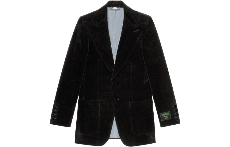 GUCCI Logo Tag Velvet Single-Breasted Blazer Black 648932-Z8AMW-1000