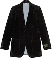 GUCCI Logo Tag Velvet Single-Breasted Blazer Black 648932-Z8AMW-1000 GUCCI Logo Tag Velvet Single-Breasted Blazer Black 648932-Z8AMW-1000