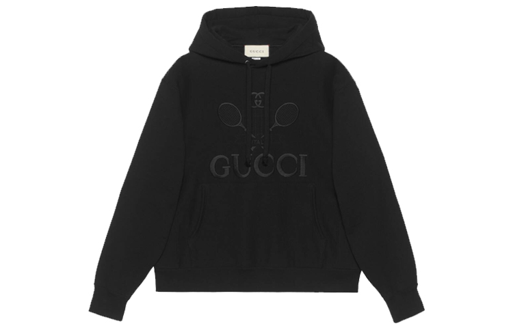 Gucci Logo Tennis Embroidery Unisex Hoodie Black 560502-XJBCQ-1000