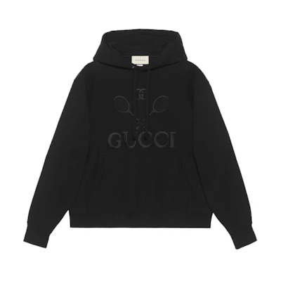 Gucci Logo Tennis Embroidery Unisex Hoodie Black 560502-XJBCQ-1000