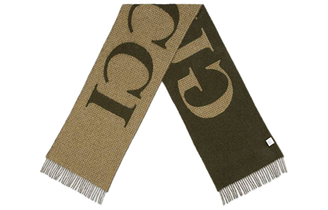 GUCCI Logo Wool Blend Fringe Scarf Olive Green Unisex 644403-4GA41-3366 圖 3