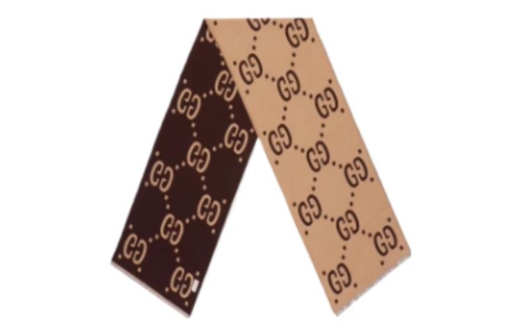 GUCCI Logo Wool Scarf Unisex Couple Design Brown 4955924G350 圖 2