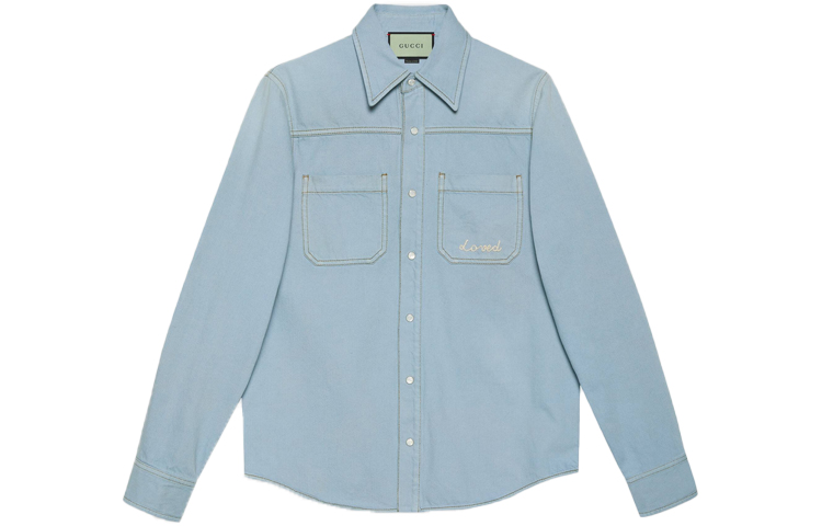 Gucci Long Sleeve Denim Shirt with Apple Heart Pattern Blue 655703-XDBP4-4447