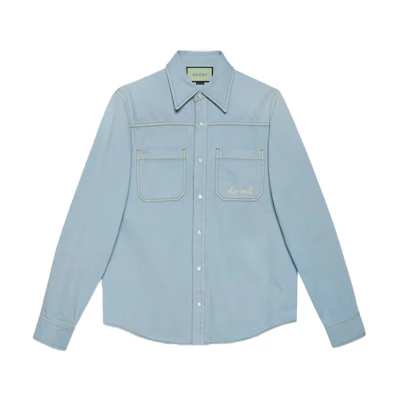 Gucci Long Sleeve Denim Shirt with Apple Heart Pattern Blue 655703-XDBP4-4447