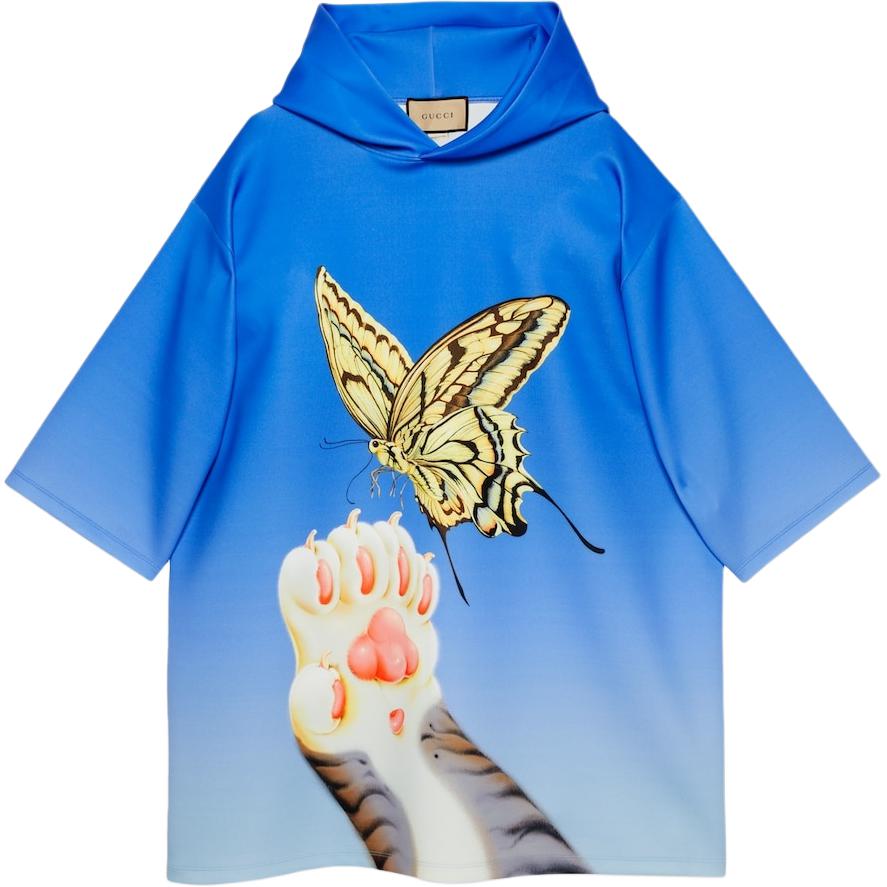 Gucci Loose-Fit Graphic Print Hoodie Men’s Blue Long Sleeve Pullover 777821-XJGEG-4804