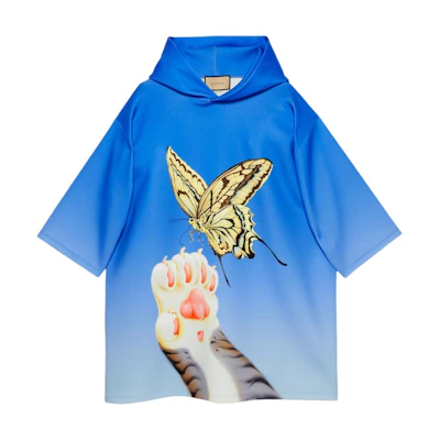 Gucci Loose-Fit Graphic Print Hoodie Men’s Blue Long Sleeve Pullover 777821-XJGEG-4804