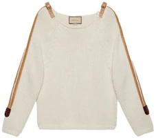 Gucci Loose Fit Crew Neck Sweater with Leather Detail - Off White 683716-XKB4H-9791 Gucci Loose Fit Crew Neck Sweater with Leather Detail - Off White 683716-XKB4H-9791