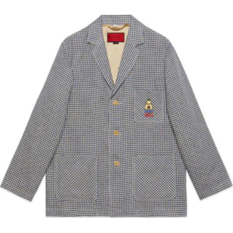 Gucci Love Parade Cartoon Print Checkered Jacket Grey 694183-ZAJTT-9174