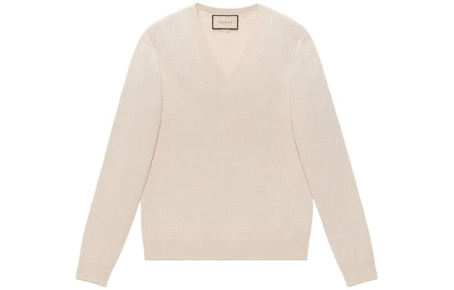 Gucci Love Parade FW22 Beige Logo V-Neck Wool Sweater 692867-XKCCJ-9200