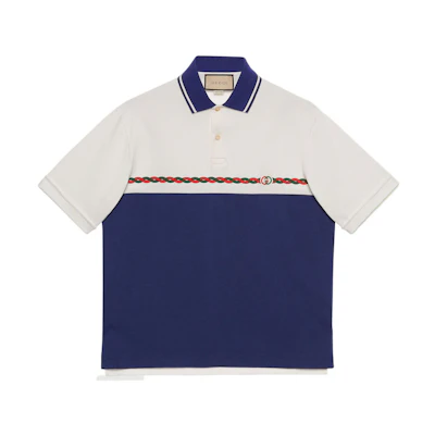 Gucci Love Parade FW22 Blue Colorblock Double G Knit Polo Shirt for Men 692143-XJD7E-9219