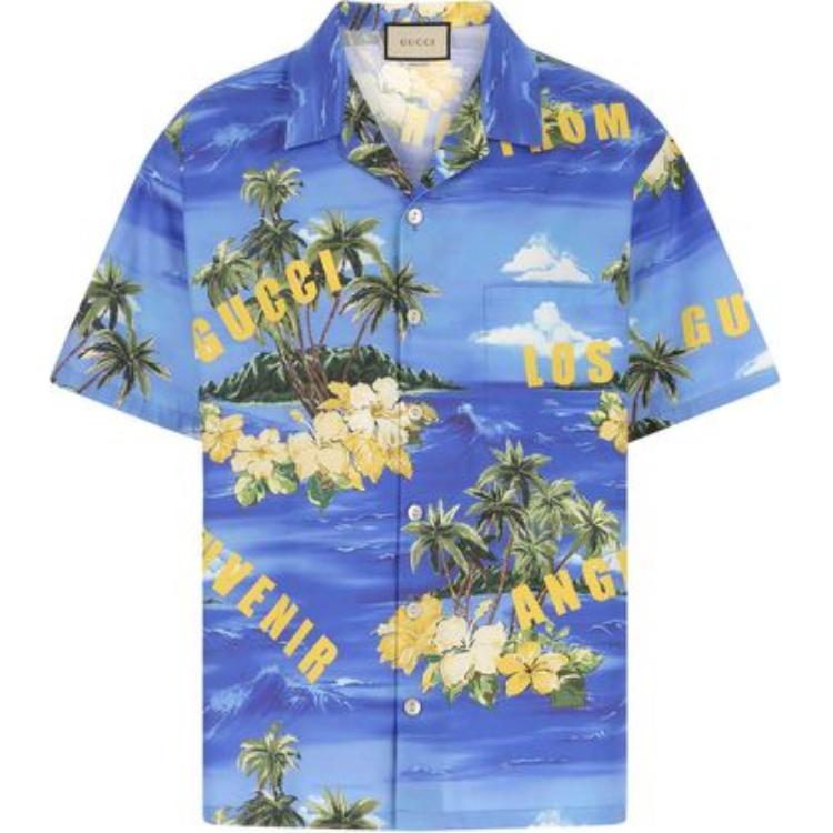 Gucci Love Parade SS22 Coconut Print Bowling Shirt Blue 694125-ZAJSR-4464