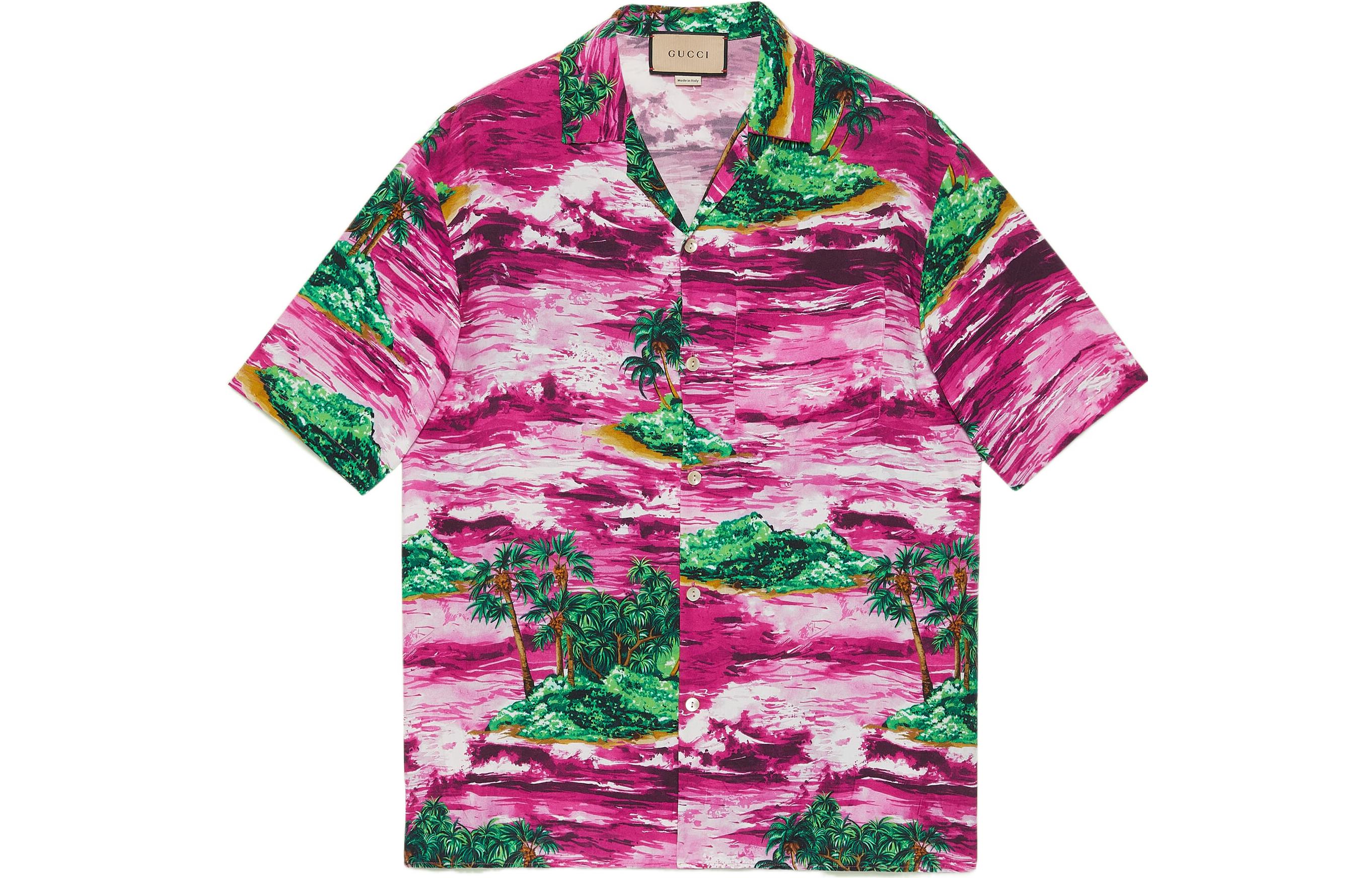 Order GUCCI Love Parade SS22 花卉印花單排扣防曬襯衫 粉色 男款 694124-ZAJSU-5953