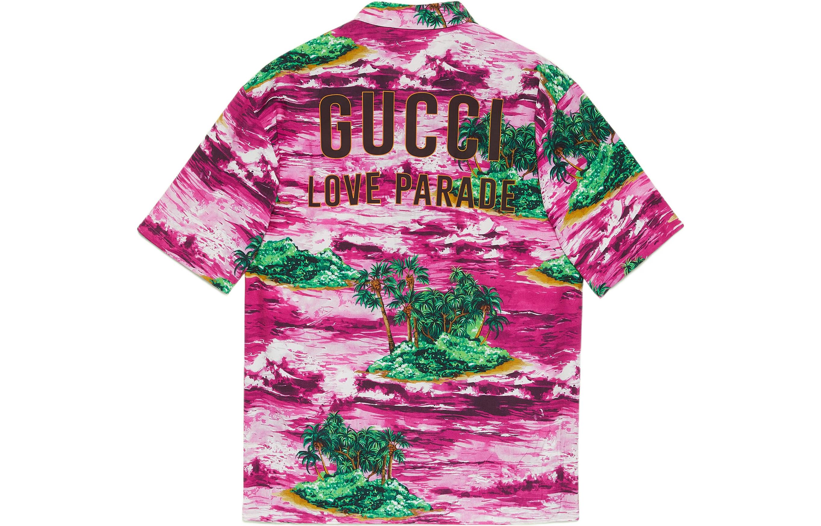 Lookbook GUCCI Love Parade SS22 花卉印花單排扣防曬襯衫 粉色 男款 694124-ZAJSU-5953
