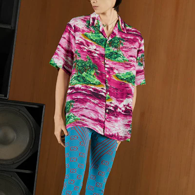 GUCCI Love Parade SS22 花卉印花單排扣防曬襯衫 粉色 男款 694124-ZAJSU-5953 Details for GUCCI Love Parade SS22 花卉印花單排扣防曬襯衫 粉色 男款 694124-ZAJSU-5953