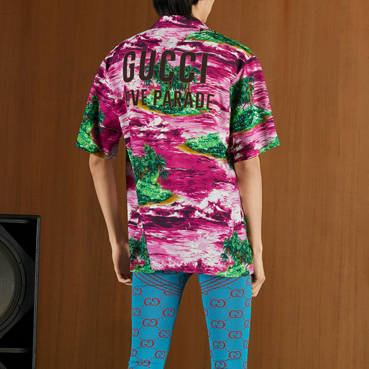 Sizing GUCCI Love Parade SS22 花卉印花單排扣防曬襯衫 粉色 男款 694124-ZAJSU-5953