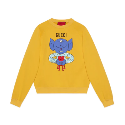 Gucci Love Parade Yellow Cartoon Graphic Print Crewneck Sweatshirt - 700121-XJEIW-7219
