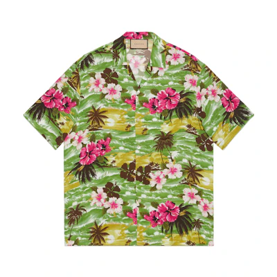GUCCI Lovelight FW22 Floral Print Short Sleeve Shirt Green 694124-ZAJST-3824