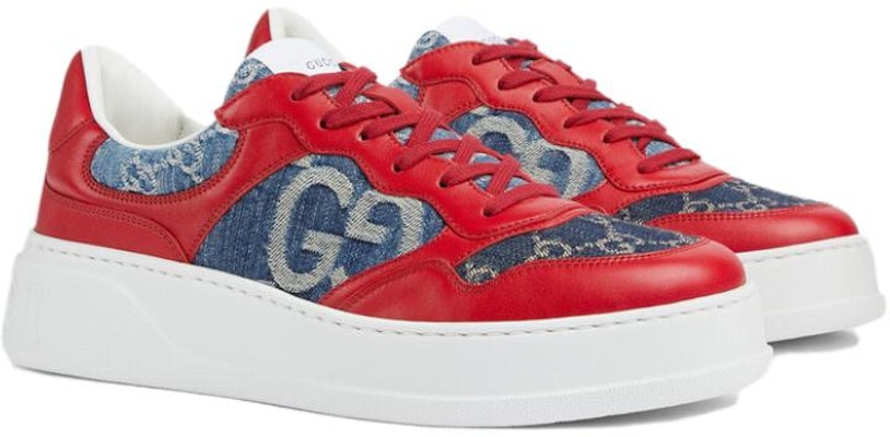 GUCCI古馳 皮革 牛仔 輕便通風 低筒 滑板鞋 男款 紅藍 Lookbook GUCCI古馳 皮革 牛仔 輕便通風 低筒 滑板鞋 男款 紅藍