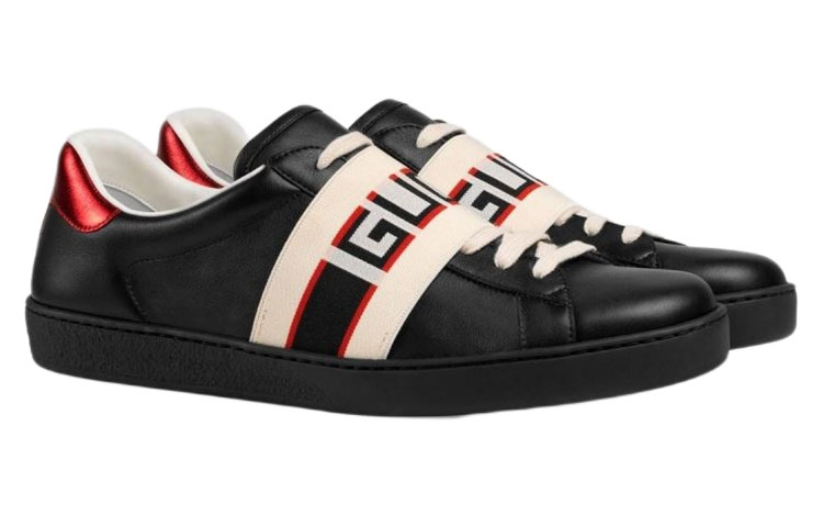 Gucci Webbing Stripe Wear-Resistant Non-Slip Low Top Casual Sports Skate Shoes Black 圖 3