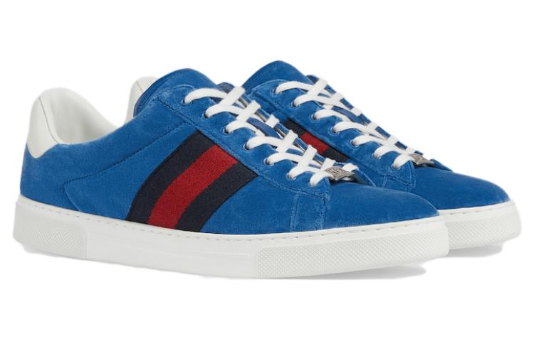 Gucci Ace Velvet Sneakers 'Blue Red' 圖 3