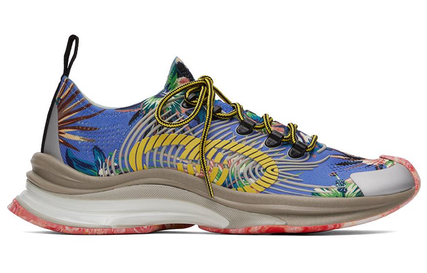 Order Gucci Marble dan Floral Run Sneakers 'Biru Kuning Putih' 698561-UZI10-8470