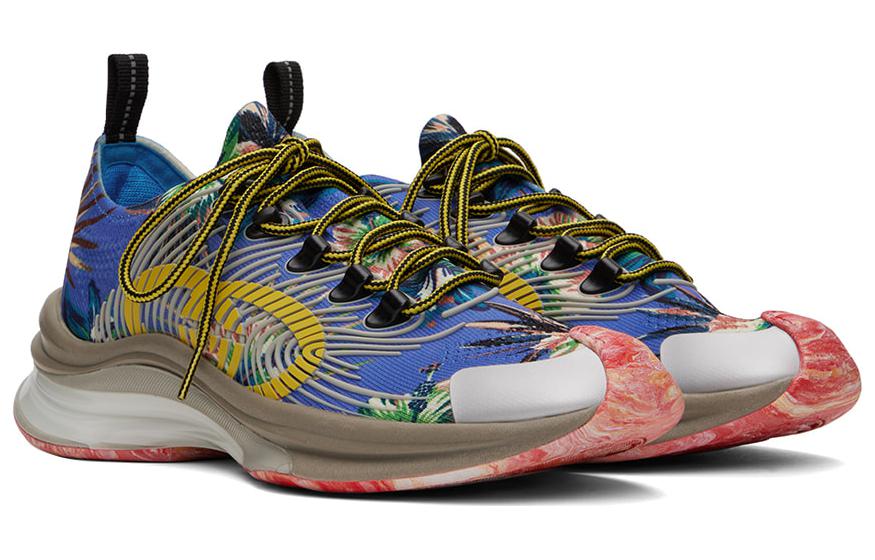 Lookbook Gucci Marble dan Floral Run Sneakers 'Biru Kuning Putih' 698561-UZI10-8470