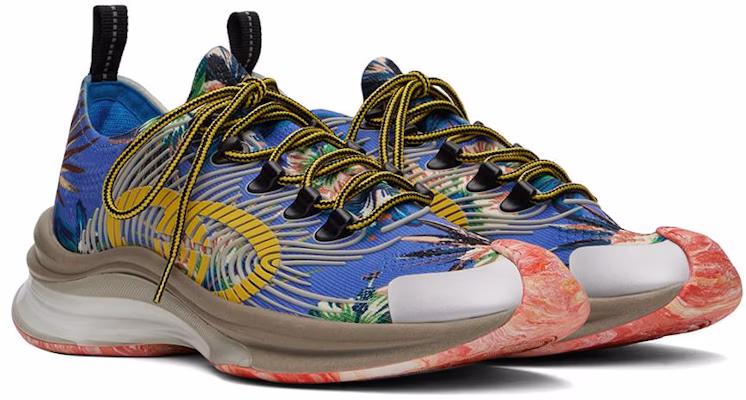 Gucci Marble dan Floral Run Sneakers 'Biru Kuning Putih' 698561-UZI10-8470 Lookbook Gucci Marble dan Floral Run Sneakers 'Biru Kuning Putih' 698561-UZI10-8470