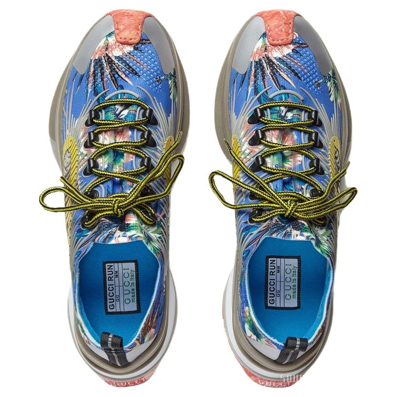 Shop Gucci Marble dan Floral Run Sneakers 'Biru Kuning Putih' 698561-UZI10-8470