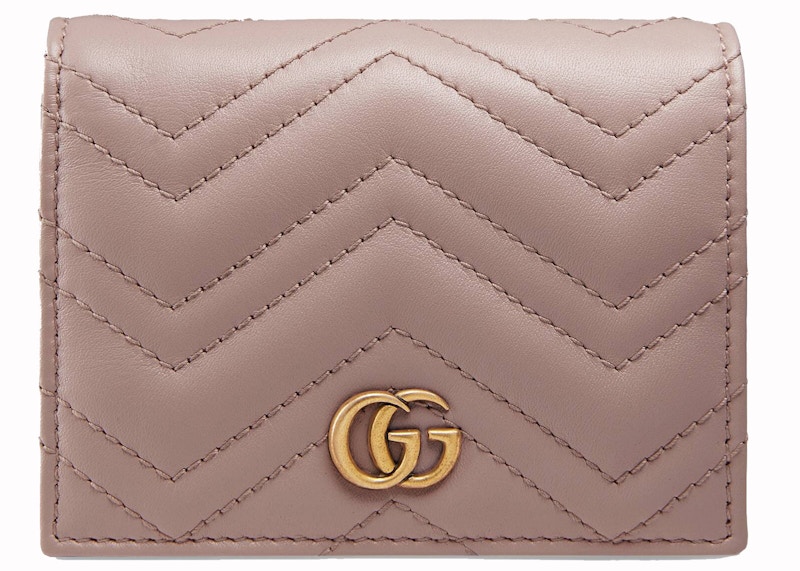 Gucci Marmont GG Card Case Wallet Matelasse Dusty Pink