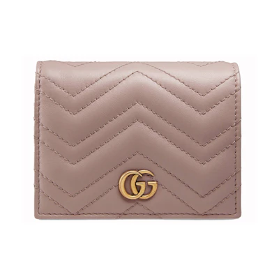 Gucci Marmont GG Card Case Wallet Matelasse Dusty Pink