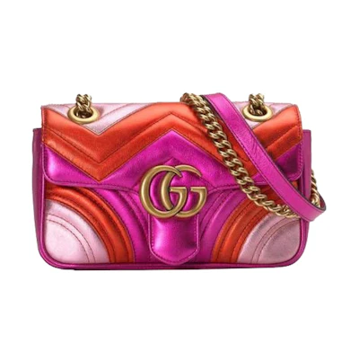 Gucci Marmont Matelasse Shoulder Bag Mini GG Metallic Red/Pink